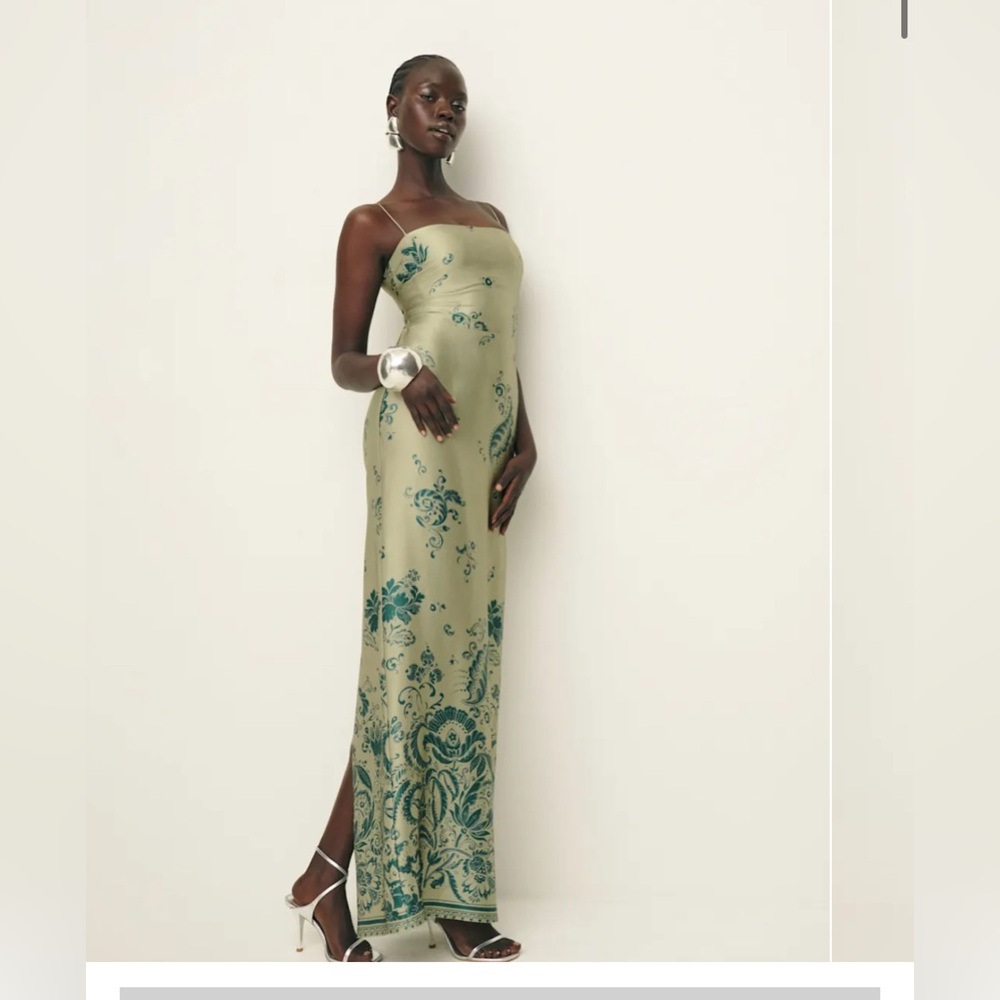 Reformation Frankie Silk Dress Green - Size 6